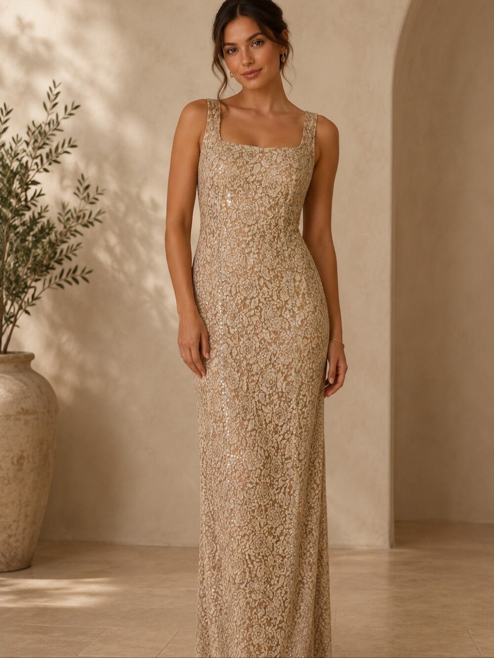 Alex Evenings Gold Lace Maxi Dress